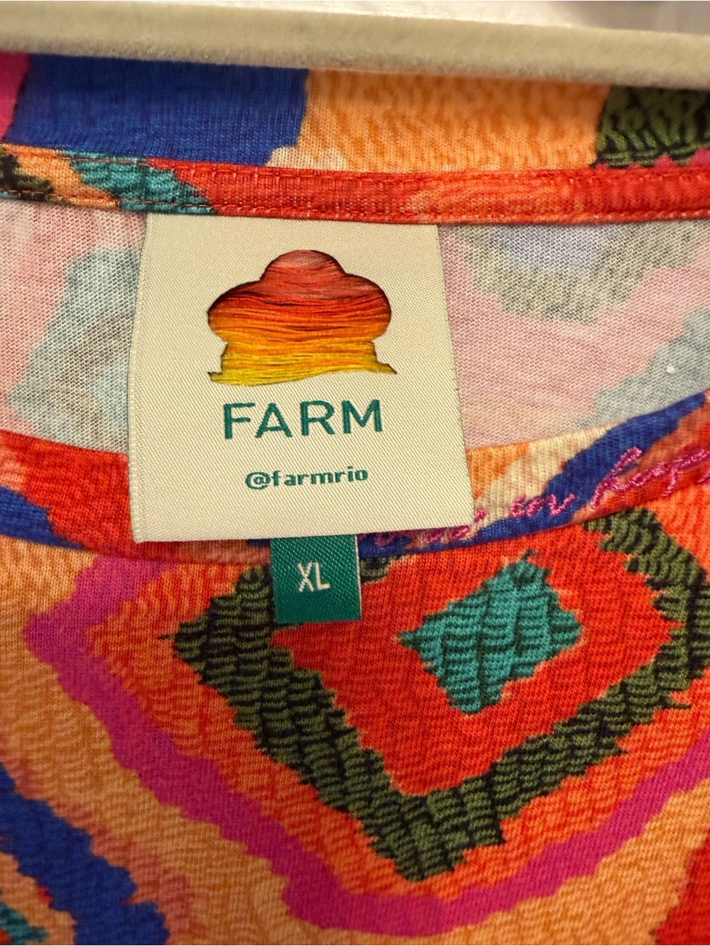 Farm Rio Patchwork Geometric Pattern Dress Size XL with Belt - Picture 2 of 6